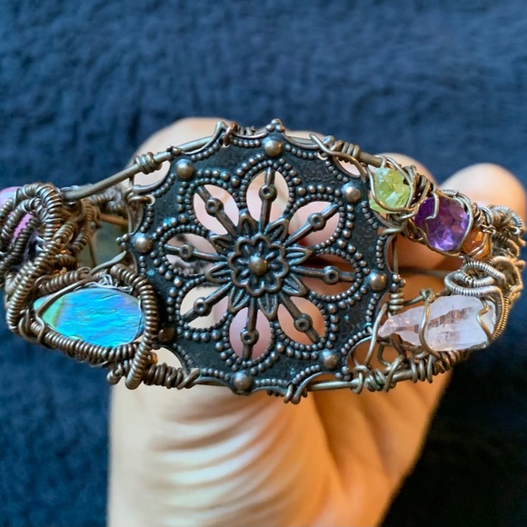 Artisan Vintage Copper and Natural Gemstone Coffee Bracelet - Picture 11 of 14